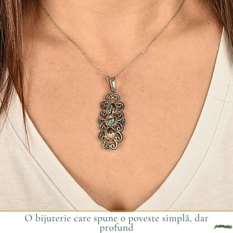 Colier argint 925 cu Turcoaz Spinny Oyster vintage – protectie si stil autentic [1]