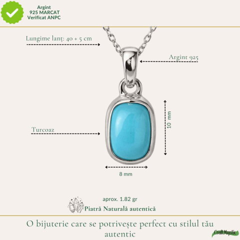 Colier argint 925 cu Turcoaz dreptunghi – claritate si echilibru zilnic [3]