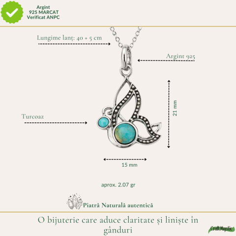 Colier argint 925 cu Turcoaz Spinny Oyster fluture – transformare si echilibru [3]