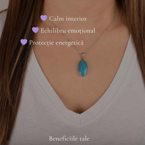Colier argint 925 cu Turcoaz oval – Protectie si echilibru interior [2]