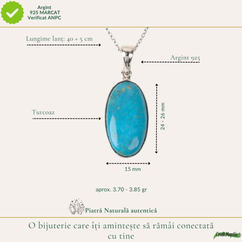 Colier argint 925 cu Turcoaz oval – Protectie si echilibru interior [3]