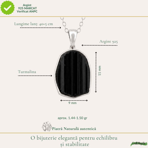 Colier Argint 925 cu Turmalina Naturala Neuniforma – Protectie si Energie Pozitiva [3]