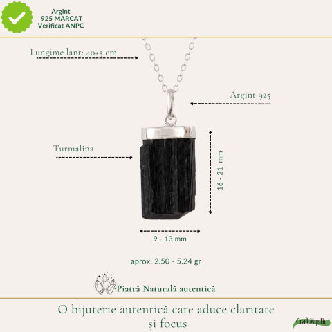 Colier Argint 925 cu Turmalina Neagra Bruta – Protectie si Stabilitate Interioara [3]