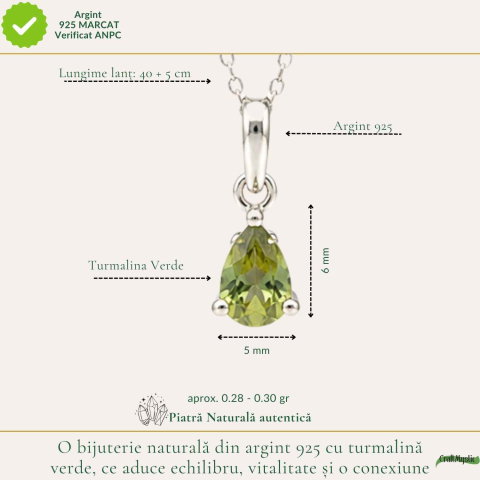 Colier Argint 925 cu Turmalina Verde Lacrima – Echilibru si Energie Naturala [3]