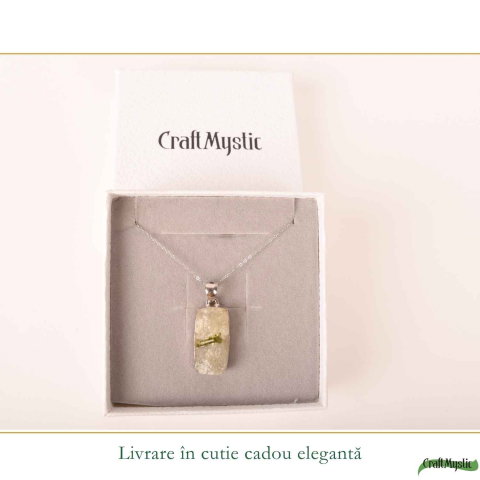 Colier Argint 925 cu Turmalina Verde si Cuart Dreptunghi – Echilibru si Protectie [5]