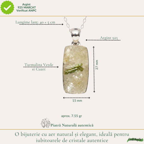 Colier Argint 925 cu Turmalina Verde si Cuart Dreptunghi – Echilibru si Protectie [3]