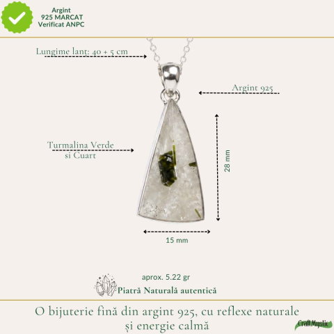Colier Argint 925 cu Turmalina Verde si Cuart Triunghi – Protectie si Echilibru [3]