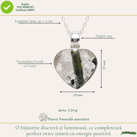 Colier Argint 925 cu Turmalina Verde si Cuart foma de Inima – Armonie si Iubire [3]