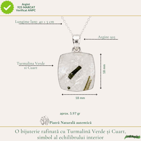 Colier Argint 925 cu Turmalina Verde si Cuart Patrat – Armonie si Energie Pozitiva [3]
