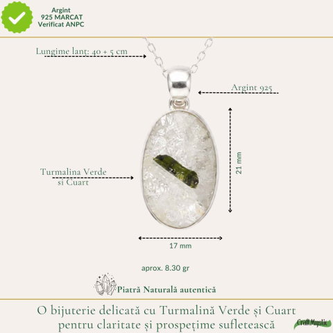 Colier Argint 925 cu Turmalina Verde si Cuart Oval – Armonie si Energie Pozitiva [3]