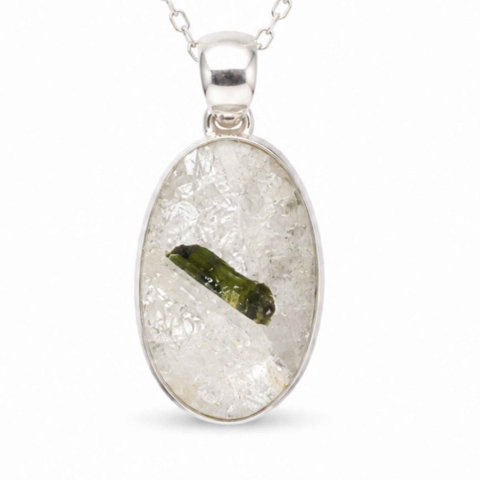 Cristale pentru zodii - Colier Argint 925 cu Turmalina Verde si Cuart Oval – Armonie si Energie Pozitiva