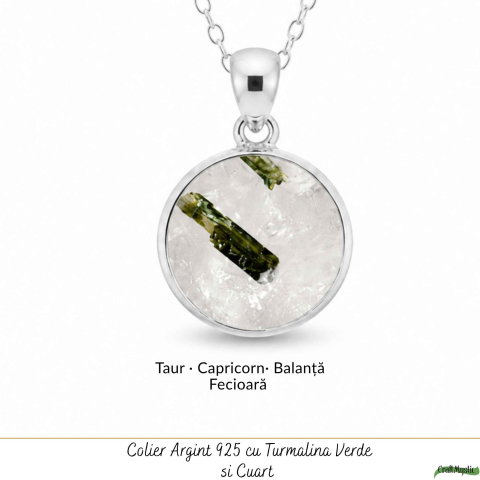 Colier Argint 925 cu Turmalina Verde si Cuart Rotund – Armonie si Energie Pozitiva [4]
