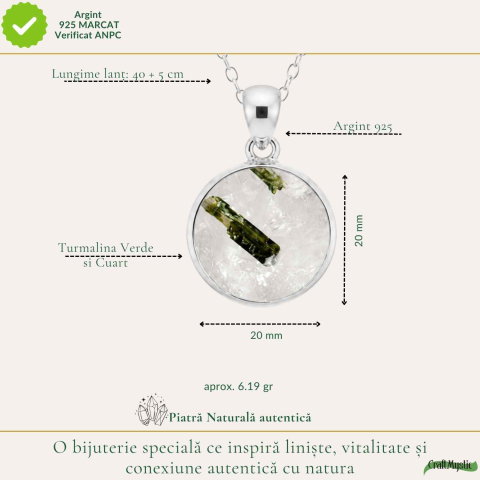 Colier Argint 925 cu Turmalina Verde si Cuart Rotund – Armonie si Energie Pozitiva [3]
