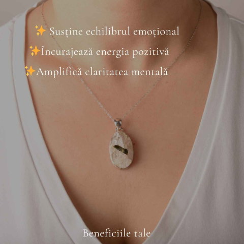 Colier Argint 925 cu Turmalina Verde si Cuart Rotund – Armonie si Energie Pozitiva [2]