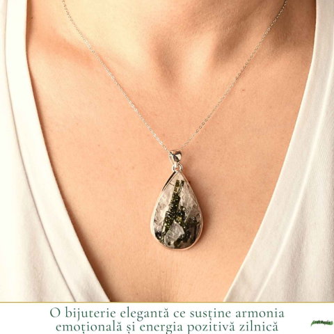 Colier Argint 925 cu Turmalina Verde si Cuart Lacrima – Armonie si Claritate [1]