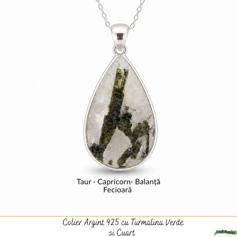 Colier Argint 925 cu Turmalina Verde si Cuart Lacrima – Armonie si Claritate [4]