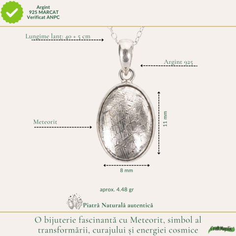 Colier Argint 925 cu Meteorit Oval – Curaj si Energie Cosmica [3]