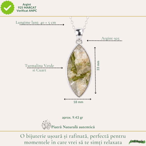 Colier Argint 925 cu Turmalina Verde si Cuart – Armonie si Energie Naturala [3]