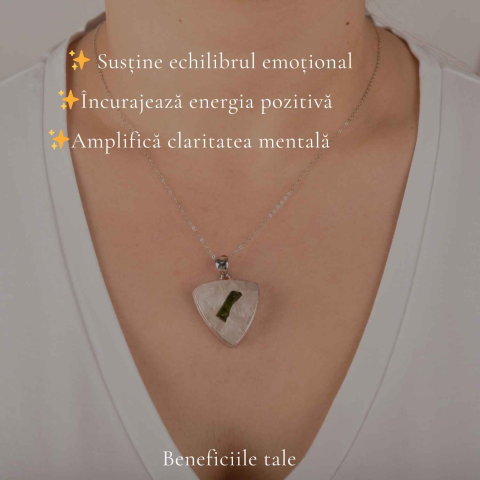 Colier Argint 925 cu Turmalina Verde si Cuart Triunghi – Energie si Protectie [2]