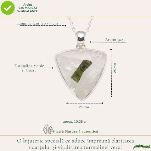 Colier Argint 925 cu Turmalina Verde si Cuart Triunghi – Energie si Protectie [3]