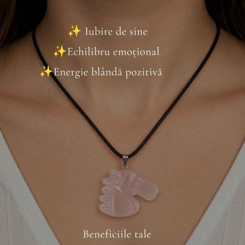 Colier cu Cuart Roz Natural in Forma de Cal – Iubire, Blandete si Libertate [2]