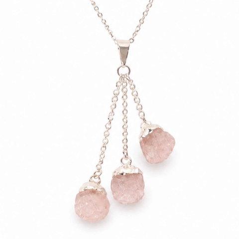Cristale pentru zodii - Colier cu Cuart Roz Brut Natural – Iubire, Armonie si Feminitate