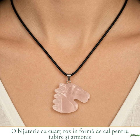 Colier cu Cuart Roz Natural in Forma de Cal – Iubire, Blandete si Libertate [1]