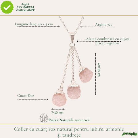 Colier cu Cuart Roz Brut Natural – Iubire, Armonie si Feminitate [3]