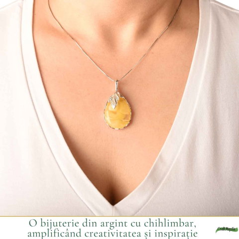 Colier Argint 925 Lacrima cu Chihlimbar Galben – Protectie si Energie Pozitiva [1]