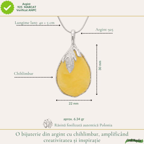 Colier Argint 925 Lacrima cu Chihlimbar Galben – Protectie si Energie Pozitiva [3]