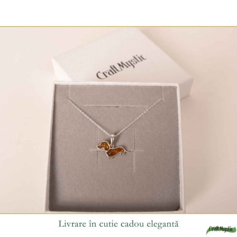 Colier Argint 925 Catel Teckel cu Chihlimbar Natural – Bucurie si Vitalitate [5]