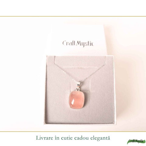 Colier argint 925 cu Cuart Roz patrat – iubire de sine si echilibru emotional [5]