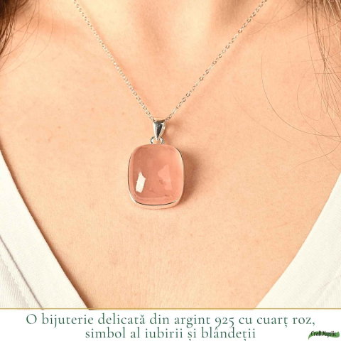 Colier argint 925 cu Cuart Roz patrat – iubire de sine si echilibru emotional [1]