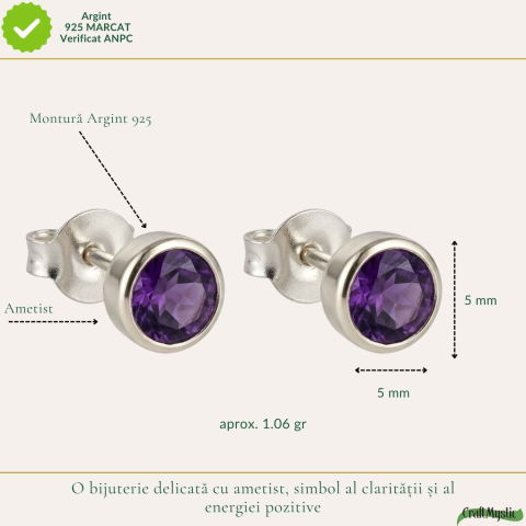 Cercei Argint 925 cu Ametist Fatetat Bobita – Claritate si Energie Pozitiva [3]