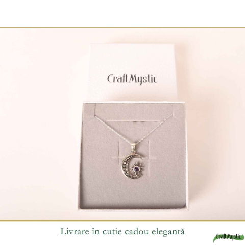 Colier Argint 925 Soare si Semiluna cu Ametist Natural – Echilibru si Energie Interioara [5]