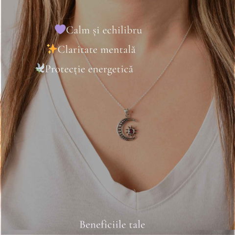 Colier Argint 925 Soare si Semiluna cu Ametist Natural – Echilibru si Energie Interioara [2]