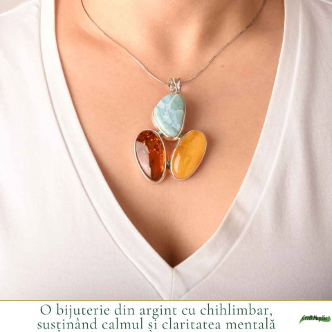 Colier Argint 925 Oval cu Chihlimbar si Larimar – Calm si Echilibru Emotional [1]