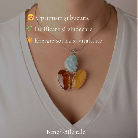 Colier Argint 925 Oval cu Chihlimbar si Larimar – Calm si Echilibru Emotional [2]