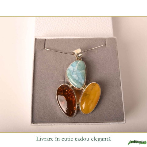 Colier Argint 925 Oval cu Chihlimbar si Larimar – Calm si Echilibru Emotional [4]
