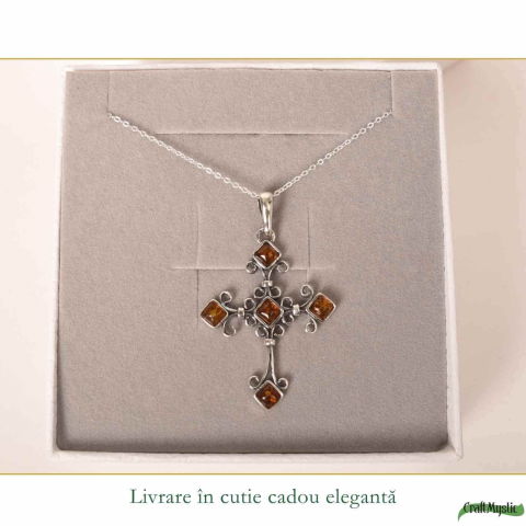 Colier argint 925 cu cruce romb si chihlimbar natural – Protectie si vitalitate [5]