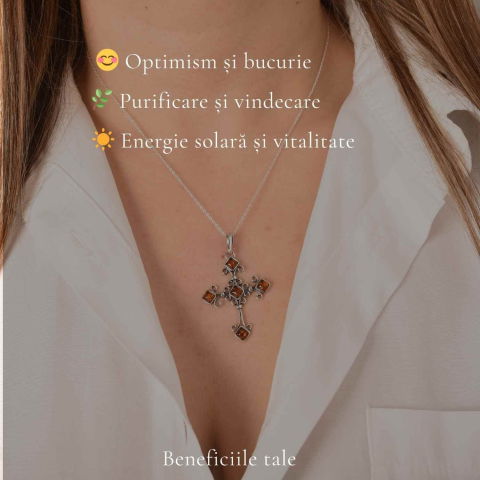 Colier argint 925 cu cruce romb si chihlimbar natural – Protectie si vitalitate [3]