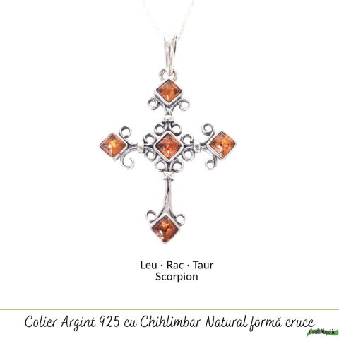 Colier argint 925 cu cruce romb si chihlimbar natural – Protectie si vitalitate [4]