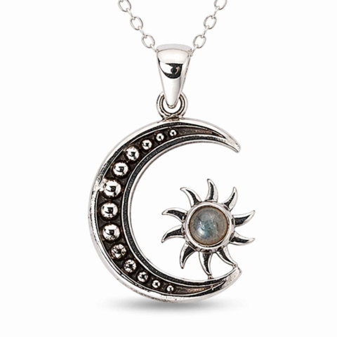 Claritate Mentala si Focus - Colier Argint 925 cu Labradorit Soare si Luna – Echilibru si Intuitie