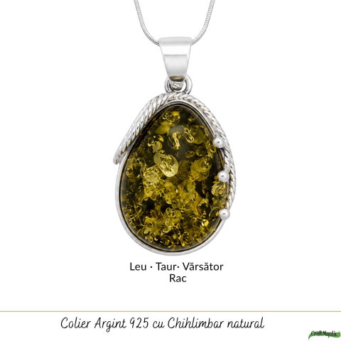 Colier Argint 925 Lacrima cu Chihlimbar Verde – Echilibru si Protectie [4]