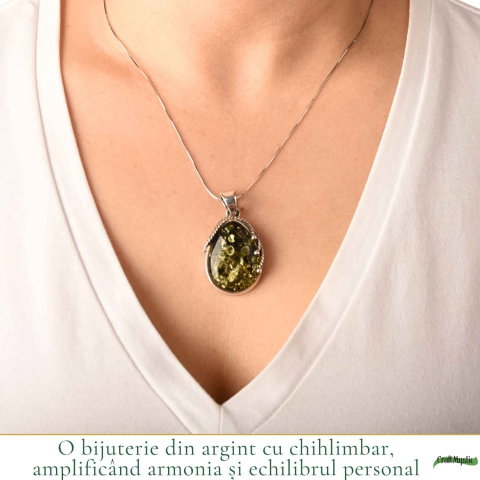 Colier Argint 925 Lacrima cu Chihlimbar Verde – Echilibru si Protectie [1]