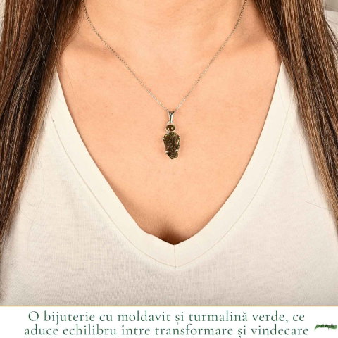 Colier argint 925 cu Moldavit si Turmalina Verde – Echilibru Emotional si Transformare [1]