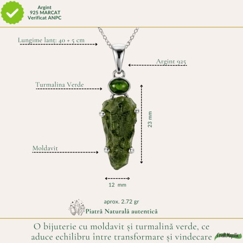 Colier argint 925 cu Moldavit si Turmalina Verde – Echilibru Emotional si Transformare [3]