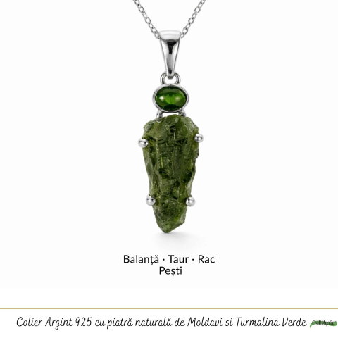 Colier argint 925 cu Moldavit si Turmalina Verde – Echilibru Emotional si Transformare [4]