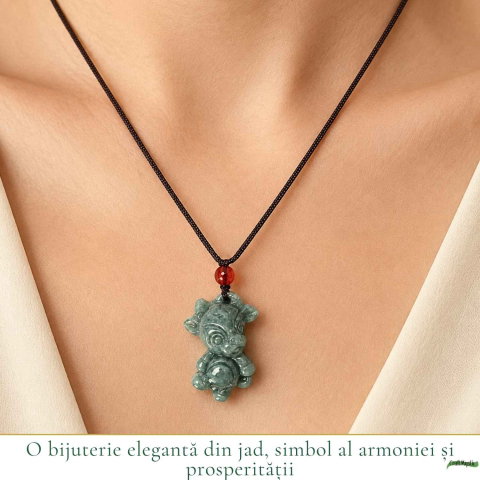 Colier cu Jad Natural in Forma de Vacuta – Armonie, Noroc si Echilibru [1]