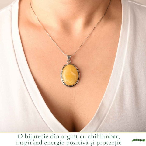 Colier Argint 925 Oval cu Chihlimbar Galben – Energie Pozitiva si Protectie [1]